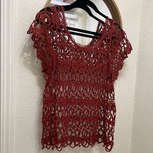 Rust-Colored Crochet Boho Dream Top Open Knit